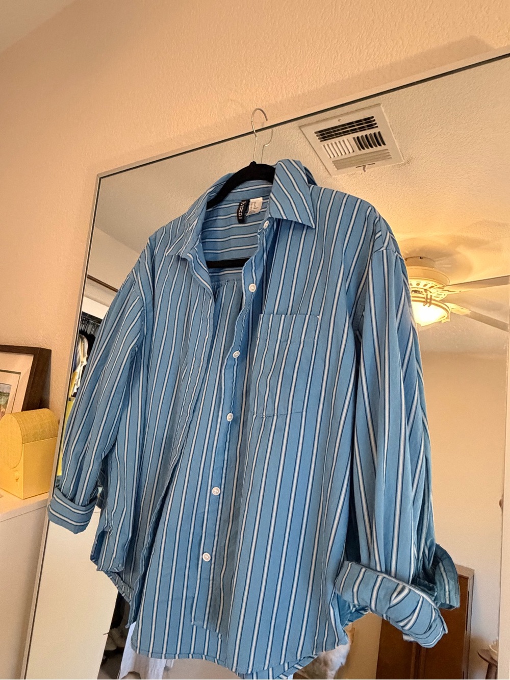 H&M Divided Blue Striped Button Down Shirt XS Oversized Coastal Grandma